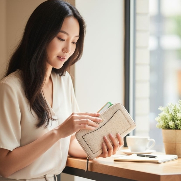 GUESS Women’s Taupe G Logo Faux Leather Wallet Zip Around Style - Picture 1 of 8